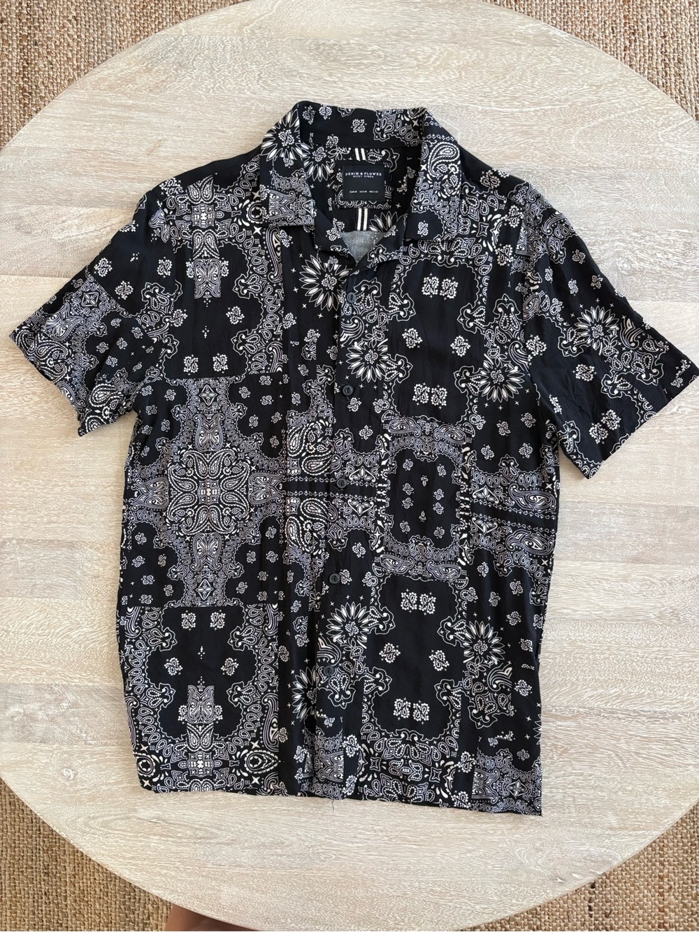 Denim and Flower Men’s Black and White Paisley Shirt